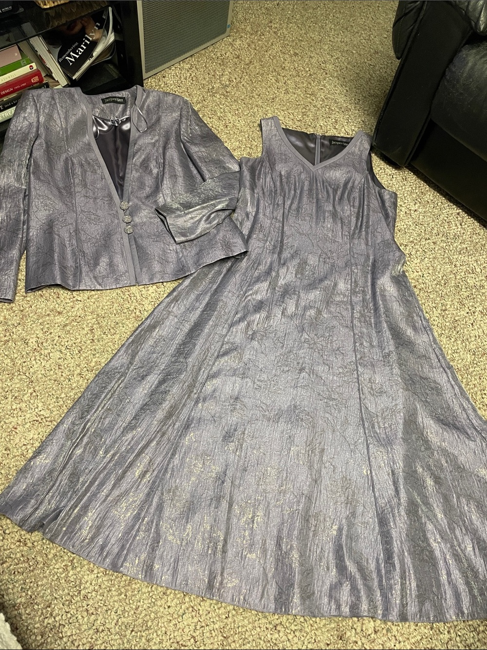 Jacques vert goldShimmery lavender dress & blazer Jacket Suit set- new